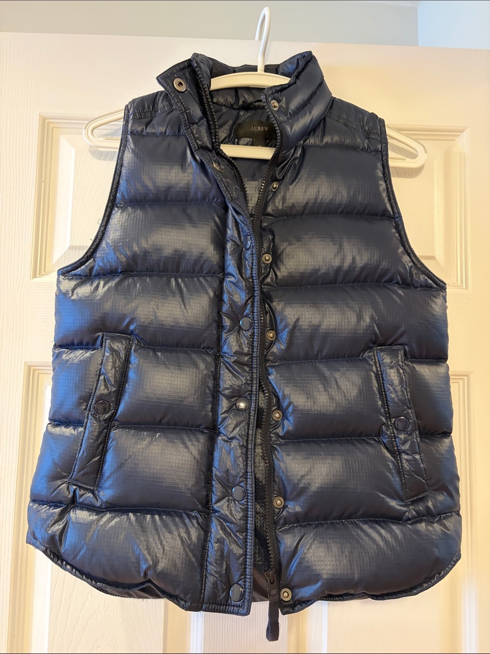 Vintage J. Crew Glossy Navy Quilted Down Vest